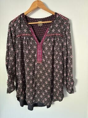 One September Gray Boho Long Sleeve Tunic Blouse Size Small